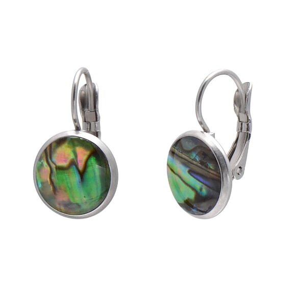 Handmade 10mm Abalone Shell Dangle Earrings for Women, Silver Steel, Gift-Ready - Picture 1 of 7